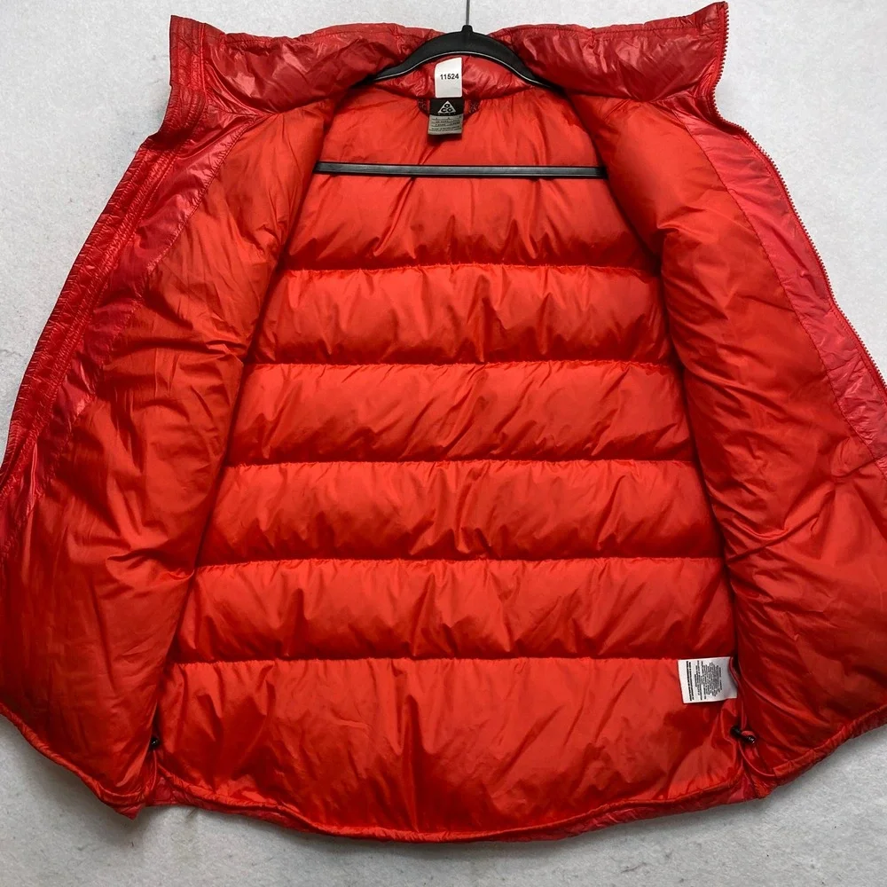 Nike ACG Puffer Vest Mens Large Red Black Goose Down Insulated 800 Fill Zip Up